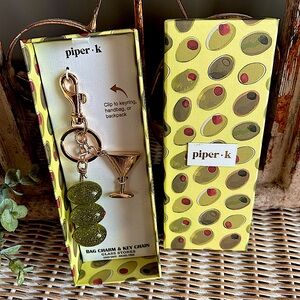 Piper K Martini Olive Keychain Bag Charm made with glass stones